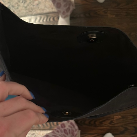 Navy Leather Crossbody Bag with Colorful Straps - Picture 2 of 3